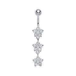 925 Sterling Silver Cubic Zirconia Flower Drop Navel Bar