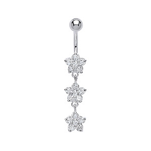 925 Sterling Silver Cubic Zirconia Flower Drop Navel Bar