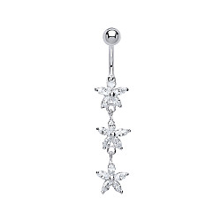 925 Sterling Silver Cubic Zirconia Flower Drop Navel Bar