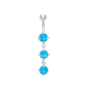 Stainless Steel Aqua Cubic Zirconia Drop Navel Belly Bar