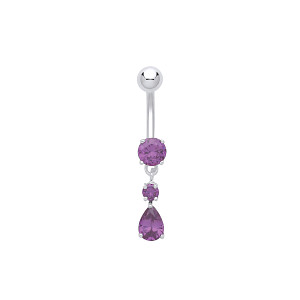 Stainless Steel Amethyst Cubic Zirconia Drop Navel Belly Bar