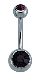 Amethyst CZ Rubover Navel Bar with Stainless Steel Banana Pin