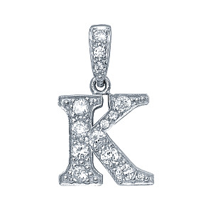 925 Sterling Silver CZ Initial Letter 'K' Pendant
