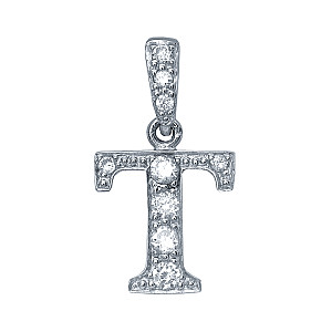 925 Sterling Silver CZ Initial Letter 'T' Pendant