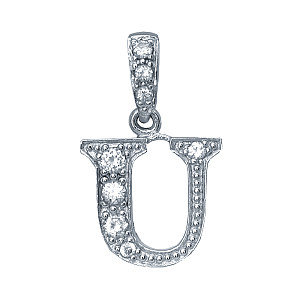925 Sterling Silver CZ Initial Letter 'U' Pendant