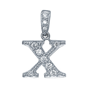 925 Sterling Silver CZ Initial Letter 'X' Pendant