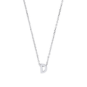 925 Sterling Silver Plain Initial 'D' Pendant With A Fine Belcher Chain