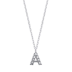 Silver CZ Initial 'A' Pendant With A Fine Belcher Chain