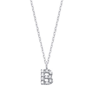 Silver CZ Initial 'B' Pendant With A Fine Belcher Chain