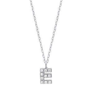 Silver CZ Initial 'E' Pendant With A Fine Belcher Chain