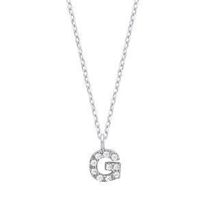 Silver CZ Initial 'G' Pendant With A Fine Belcher Chain