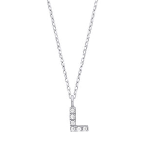 Silver CZ Initial 'L' Pendant With A Fine Belcher Chain