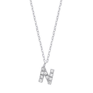 Silver CZ Initial 'N' Pendant With A Fine Belcher Chain