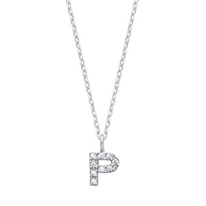 Silver CZ Initial 'P' Pendant With A Fine Belcher Chain