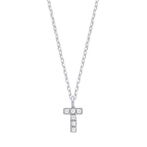 Silver CZ Initial 'T' Pendant With A Fine Belcher Chain
