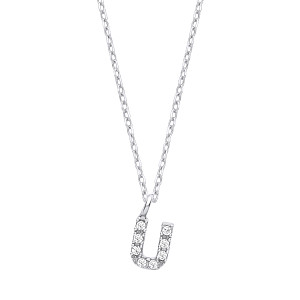Silver CZ Initial 'U' Pendant With A Fine Belcher Chain