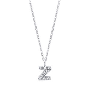 Silver CZ Initial 'Z' Pendant With A Fine Belcher Chain