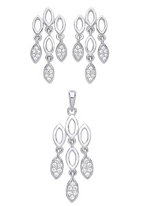 925 Sterling Silver CZ Fancy Drop Earring & Pendant Set