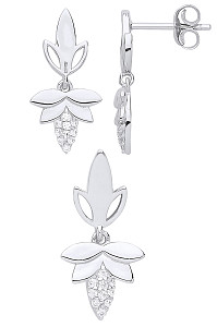925 Sterling Silver CZ Leaf Drop Earring & Pendant Set