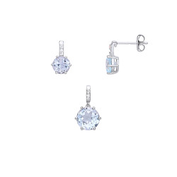Silver Round CZ & Sky Blue Topaz Earring & Pendant Set