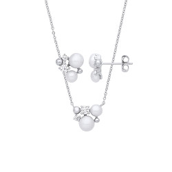 Silver CZ & Pearl Earring & Pendant Necklace Set
