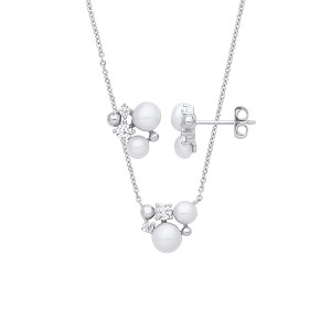 Silver CZ & Pearl Earring & Pendant Necklace Set