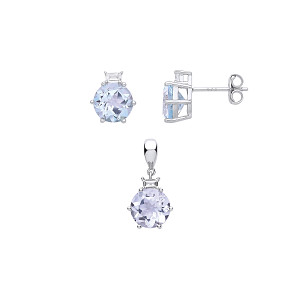 Silver CZ & Sky Blue Topaz Earring & Pendant Set