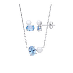 Silver Pearl & Sky Blue Nano Earring & Pendant Necklace Set