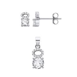 Silver CZ Fancy Stud Earrings & Pendant Set
