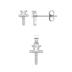 Silver CZ Stud Earrings & Pendant Set