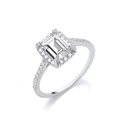 Silver CZ Emerald Cut Centre Ring