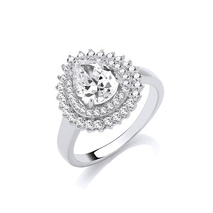 Silver CZ Pear Drop Cluster Ring