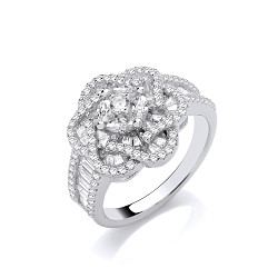 Silver CZ Baguette Cut Flower Cluster Ring