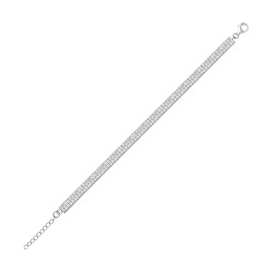 925 Sterling Silver Cubic Zirconia 2 Row Line Bracelet