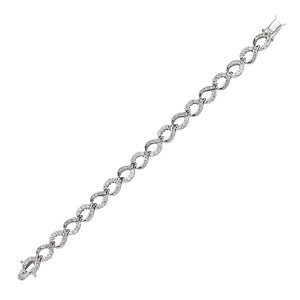 925 Sterling Silver Cubic Zirconia Tear Drop Detail Tennis Bracelet