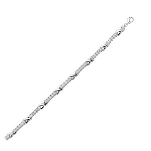 925 Sterling Silver CZ Set Tennis Bracelet With Polished Crosses