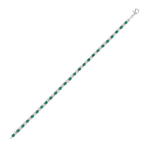 925 Sterling Silver CZ White & Emerald Claw Set Tennis Bracetet