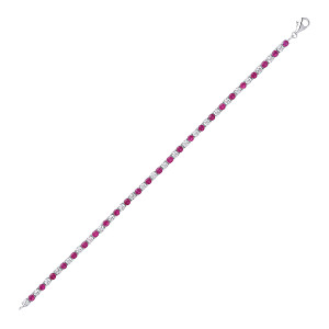 925 Sterling Silver CZ White & Ruby Claw Set Tennis Bracetet