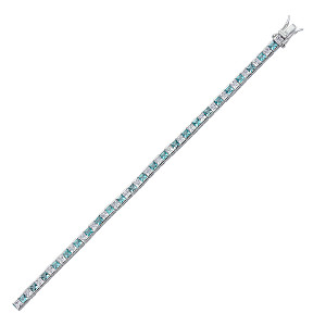 925 Sterling Silver CZ Aqua & White Channel Set Tennis Bracelet