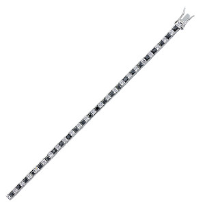 925 Sterling Silver CZ Black & White Channel Set Tennis Bracelet