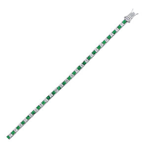 925 Sterling Silver CZ Emerald & White Channel Set Tennis Bracelet