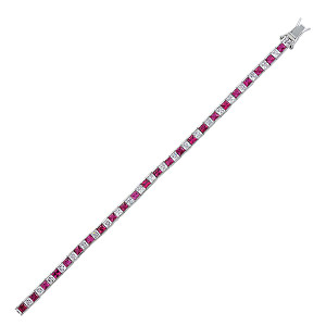 925 Sterling Silver CZ Ruby & White Channel Set Tennis Bracelet
