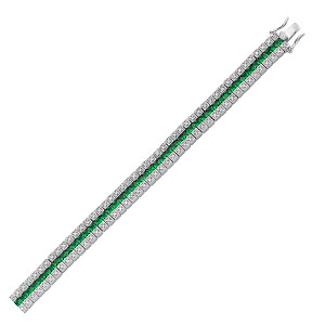 925 Sterling Silver Cubic Zirconia Triple Row Emerald & White Bracelet