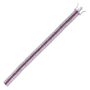 925 Sterling Silver Cubic Zirconia Triple Row Ruby & White Bracelet