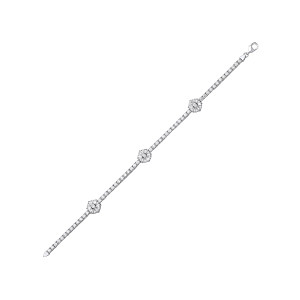 925 Sterling Silver CZ Round & Baguette Clawset Flower Tennis Bracelet