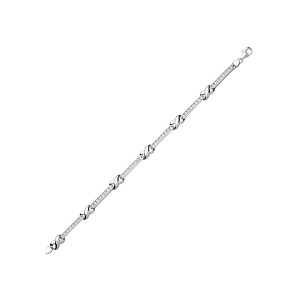 925 Sterling Silver CZ Channel Set Tennis Bracelet With Polished Crosses