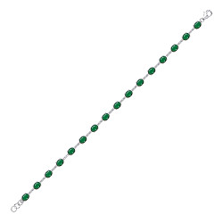 925 Silver Colourless CZ with Oval Emerald CZ Bracelet