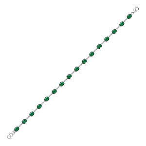 925 Silver Colourless CZ with Oval Emerald CZ Bracelet