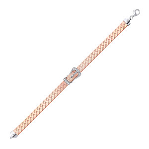 Rose Gold Plated Herringbone Bracelet With 925 Sterling Silver CZ Buckle
