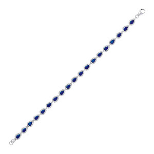 925 Sterling Silver CZ & Sapphire Pear Shaped Link Tennis Bracelet